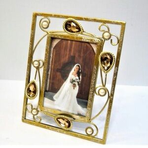 Jewel Accented Distressed Vintage style  Photo Frame Picture Holder 4x6  Photo